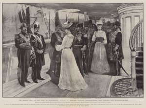 Der Besuch des Schahs beim König in Portsmouth, 20. August, Prinzessin Victoria fotografiert König Edward und Muzaffir-ed-Din