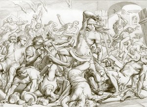 Wie Hereward Bourne von Franzosen befreite (Gravur) von Henry Courtney (after) Selous