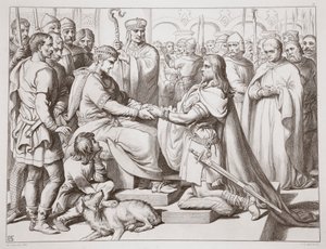 Wie Hereward zum König kam, Illustration aus Hereward the Great von Charles Kingsley, veröffentlicht 1870, graviert von C.G. Lewis (Stahlstich) von Henry Courtney Selous
