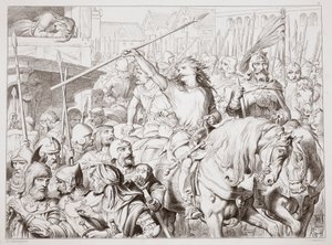 Wie Hereward zum Berserker wurde, Illustration aus Hereward the Great von Charles Kingsley, veröffentlicht 1870, graviert von C.G. Lewis von Henry Courtney Selous
