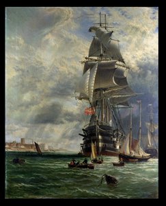 H.M.S. St. Vincent vor Anker am Eingang zum Haslar Creek, Portsmouth, 1868 von Henry Dawson