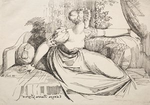 Beispiele der Polyautographie: Frau auf einem Sofa