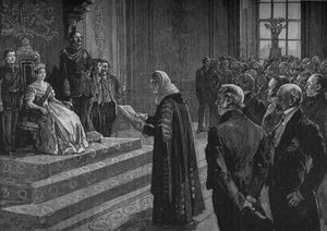 Peers und Gemeine überreichen der Königin eine patriotische Adresse am Vorabend des Krimkrieges, 1891 von Henry Gillard Glindoni