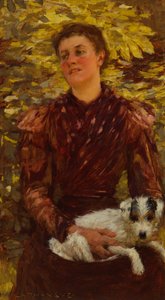 Junges Mädchen mit einem Hund von Henry Herbert La Thangue