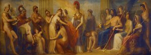Pandora, die von den versammelten Göttern mit all ihren Gaben ausgestattet wurde, 1834 von Henry Howard