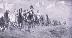 Indische Kulis bringen Remounts nach Stellens bosch, aus After Pretoria: Der Guerillakrieg veröffentlicht von Harmsworth Bros Limited, 1901 von Henry Inglis Jodrel Sheldon Williams