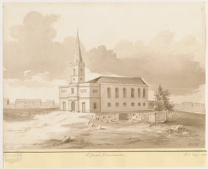 Wolverhampton - St. Georgs Kirche: Sepia-Waschzeichnung, 1844