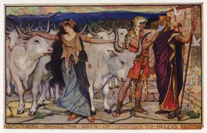 Bias bringt die Ochsen von Iphiklos zu Neleus (Farblithografie)