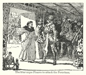 Der Mönch drängt Pizarro, die Peruaner anzugreifen von Henry Justice Ford