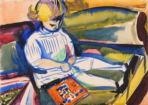 Kind auf Sofa, ca. 1914-1918