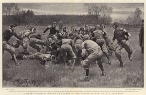 Ein Rugby-Fußballspiel, wie es in den Vereinigten Staaten gespielt wird, Yale gegen Columbia