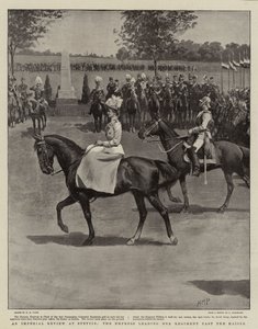 Eine kaiserliche Überprüfung in Stettin, die Kaiserin führt ihr Regiment am Kaiser vorbei