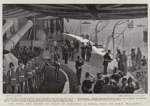 Der König und die Königin von Italien in Sardinien, ein königlicher Besuch auf der HMS Majestic von Henry Marriott Paget
