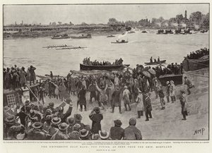 Das Universitäts-Bootrennen, das Ziel, gesehen vom Schiff, Mortlake von Henry Marriott Paget