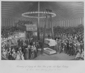 Zeremonie der Grundsteinlegung der neuen Royal Exchange, um 1842 von Henry Melville