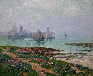 Küstenlandschaft mit Fischerbooten von Henry Moret
