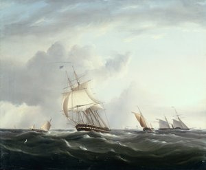 Eine Fregatte, ein Raddampfer und niederländische Kleinschiffe in den Downs