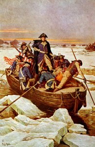 George Washington überquert den Delaware River, 25. Dezember 1776. Ein Vorfall im Revolutionskrieg 1775-1783 (Amerikanischer Unabhängigkeitskrieg), als George Washington (1732-1799) Oberbefehlshaber der amerikanischen Armee war. Illustration ca. 1912.