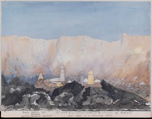 Band mit 143 Aquarellen von Henry Need, Bonetta-Friedhof, Der Mund eines erloschenen Kraters auf der Insel Ascension und als Begräbnisstätte genutzt.