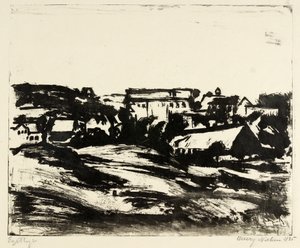 Hügelige Landschaft mit Häusern von Henry Nielsen