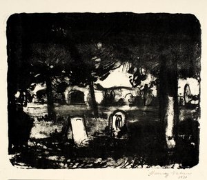 Friedhof, Gräber unter hohen Bäumen