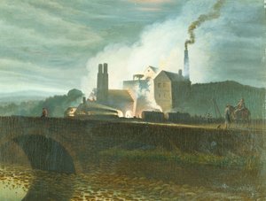 Mondscheinlandschaft, möglicherweise die Nantyglo-Eisenwerke, Monmouthshire