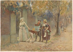 Mann mit einem Guckkasten und einer Liedverkäuferin von Henry Reynolds Steer (signed by artist)