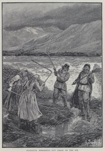 Bauern dreschen Getreide auf dem Eis von Henry Sandham