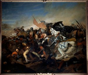 Ansicht der Schlacht von Kassel am 23.08.1328, Sieg von Philipp VI. von Valois über die flämische Armee Gemälde von Henry Scheffer (1798-1862) 1837 von Henry Scheffer