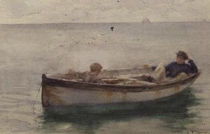 Zwei Jungen in einem Ruderboot