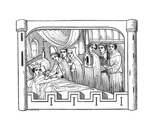 Louis, der älteste Sohn von Philipp Auguste, König von Frankreich, liegt krank im Bett, 1191, 1843 von Henry Shaw