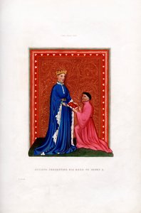 Occleve überreicht sein Buch Heinrich V., um 1410