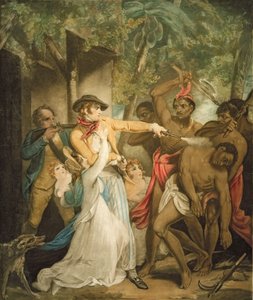 Die von Wilden angegriffene Siedlerfamilie, graviert von George Keating (1762-1842)