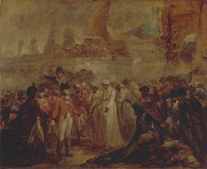 Die Kapitulation der beiden Söhne von Tipu Sahib, Sultan von Mysore, an Sir David Baird von Henry Singleton