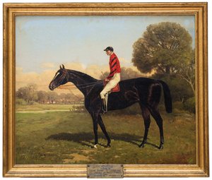 Irokesen mit Fred Archer, Gewinner des Epsom Derby, St. Leger und Prince of Wales Stakes im Jahr 1881, 1895
