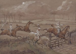 Das letzte Feld bei Nacton Heath, Platte 3, aus The First Steeple Chase on Record, graviert von J. Harris, gedruckt von Ackermann, London 1839