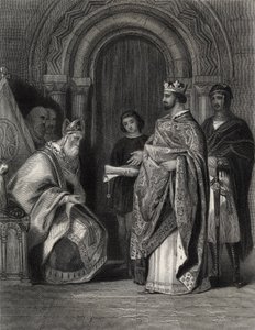 Heinrich II. überreicht die Bulle des Papstes dem Erzbischof von Cashel, graviert von G. Greatbach