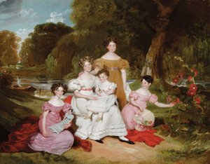 Gruppenporträt der Familie Ward Hunt in einer Landschaft vor einem Fluss