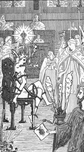 Darstellung einer Exorzismuszeremonie, Zeichnung von Henry de Malvost aus „Satanismus und Magie“ von Jules Bois 1895 von Henry de Malvost