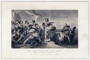 König Alfred spornt die Angelsachsen an, die Invasion der Dänen abzuwehren, 896, ca. 1847