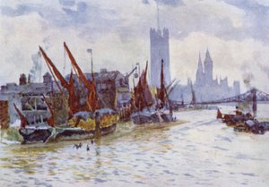Heubarken vor der Pferdefähre in Westminster