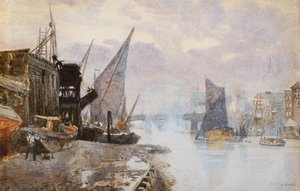 Schiffe auf der Themse bei Bankside, ca. 1884 von Herbert Menzies Marshall