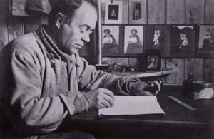 "Scott schrieb und plante und berechnete an seinem kleinen Tisch" von Herbert Ponting