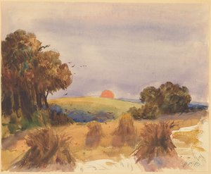 Ein Kornfeld bei Sonnenuntergang von Hercules Brabazon Brabazon