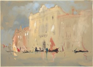 Gondeln vor einem Palast am Canal Grande in Venedig