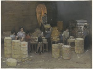 Das Einsetzen der Keramik in den Ofen von De Sphinx in Maastricht von Herman Heijenbrock