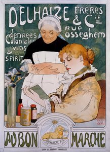 Dame und Dienstmädchen, Plakat für die Firma Delhaize Freres et Cie au bon marche von Herman Richir