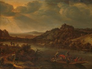 Flussansicht mit Fähre von Herman the Younger Saftleven