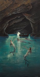 Ein Fischer und Meerjungfrauen in der Blauen Grotte auf Capri von Hermann David Salomon Corrodi