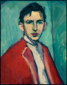 Selbstbildnis mit roter Jacke von Hermann Stenner